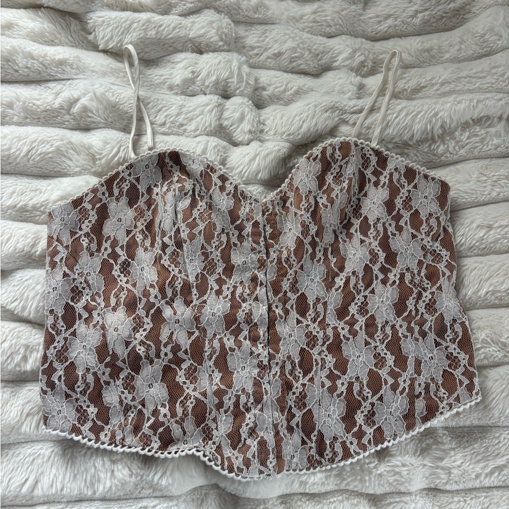 Brown and White Lace Women’s Top
